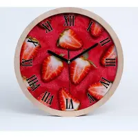 Tulup Holzuhr 25fi cm wanduhr - schwarze Spitzen - Erdbeeren in Scheiben geschnitten