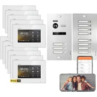 Balter EVO HD Unterputz Silber 11x7" WiFi Monitor Weiß Video Türsprechanlage Set 11 Teilnehmer
