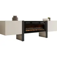 Mirjan 24 TV-Schrank 200 2D Tore 05 mit Kamin, mit zwei Drehtüren, Realistische LED-Flamme (Farbe: Cashmere / Cashmere + Schwarz)