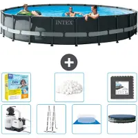 Intex Round Ultra XTR Frame Swimming Pool – 610 x 122 cm – inklusive Pumpe – Leiter – Bodenplane – Abdeckung Wartungspaket - Filterbälle - Bodenfliesen