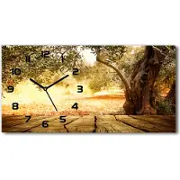 Tulup Wanduhr aus Glas – 60x30 cm - Glasbild - Glasuhr - Gehärtetes Glas - schwarze-zeiger - Olivenbaum
