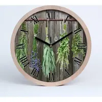Tulup Holzuhr 20fi cm wanduhr - schwarze Spitzen - Kräuter auf einer Schnur