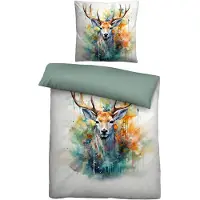 Biberna Linon Bettwäsche 0046737 HIRSCH color: natur, size: 1x 135x200 cm + 1x 80x80 cm