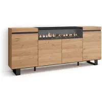 Skraut Home Sideboard, Highboard, 200x35x87cm, 4 Türen, Elektrokamin. Industriedesign, Eiche farbe