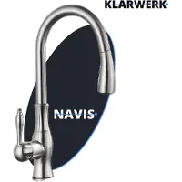 KLARWERK NAVIS | Edelstahl ausziehbare Küchenarmatur Silber gebürstet | Mischbatterie hoher Bogen | Wasserhahn Hochdruck 360° drehbar 2 Anschlüsse