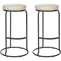 Beliani Barhocker 2er Set Hellbeige Kunstleder-Bezug und Metall Ohne Lehne mit Fußstützen Retro Sitzmöbel Wohnzommer Küche Bar Wohnküche Ausstattung