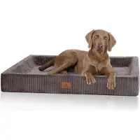 Knuffelwuff orthopädisches Hundebett aus Cord mit Handwebcharakter Santiago XL 105 x 80cm Braungrau