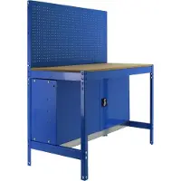 Proregal Werkbank BUFFALO mit Werkzeugwand und Schrank | HxBxT 84x120x61cm | Traglast 600kg | Blau