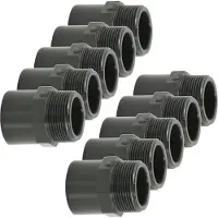 Haf 10x PVC Fittings Übergangsnippel mit 50/63mm x 1 1/2" | Klebemuffe/Klebestutzen x Außengewinde | Übergangsmuffe aus grauem PVC | PN16 für Rohr