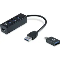 Conceptronic HUBBIES 4-Port-USB 3.0-Hub und OTG-Adapter für USB-C, USB 3.2 Gen 1 (3.1 Gen 1) Type-A, USB 3.2 Gen 1 (3.1 Gen 1) Type-A, 5000 Mbit/s, Schwarz, Kunststoff, 0,12 m