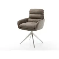 DELIFE Esszimmerstuhl Abelia-Flex mit Armlehnen Mikrofaser Taupe Vintage Kreuzgestell breit Edelstahl