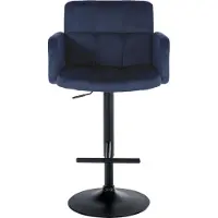 DELUKE 2er Set Barhocker SUTUN - Samt Blau 60x56x93 cm Schwarz | Barstuhl Höhenverstellbar Mit Lehne Drehbar Tresenhocker Tresenstuhl Kneipenhocker