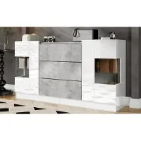 STILVORA Sideboard Moderne Beistellschrank Buffetschrank mit LED-Beleuchtung mit 16 Farben,Aufbewahrungsschrank mit 2 Türen und 3 Schubladen,Weiß