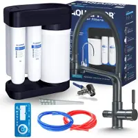 ARI Wasserfilter Set Morion mit 3-Wege Küchenarmatur Schwarz, Umkehrosmose, ausziehbare Brause, 360° schwenkbar
