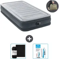 Intex Luftbett - 1 Person - 99 x 191 x 33 cm - Grau - Inklusive Pumpe - Spannbettuch en Reperaturset