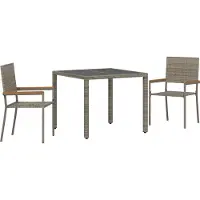 vidaXL Möbel-Stil 3-teiliges Garten Esstisch-Set Grau Poly-Rattan, Stapelbare Gartenstühle mit Kissen 2er Set Grau Poly-Rattan - Gartenstühle "2025"364617