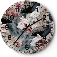 ARTTOR Wanduhr - Rund - Glasuhr - Pfauen Squab Flamingos - 40x40cm - Schleichendes Uhrwerk - Lautlos - zum Aufhängen bereit - Dekoration Modern - Wanddekoration aus Glas - C4AR40x40-4890