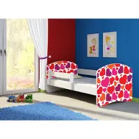 Clamaro Kinderbett, Babybett 70x140, 80x160, 80x180cm Juniorbett, Kind, Motiv, Schublade , Bett Farbe:25 Bunte Herzen, Ausführung:Mit Bettkasten, Bett Größe:180 x 80 cm