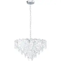 Eglo Hängelampe Carvario, Pendelleuchte Esstisch, Deckenlampe hängend, Kronleuchter aus Stahl in chrom, Glas in klar E14 Fassung, Ø 60 cm