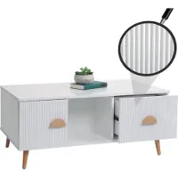 Mendler Couchtisch MCW-N89, Beistelltisch Sofatisch, Schubladen Türen Fächer 3D-Design Melamin Holz, 43x100x60cm weiß
