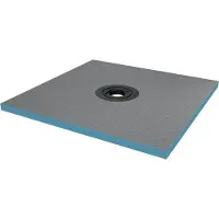 Doporro Duschelement Befliesbar mit Gefälle 100x100x4cm in Beton Grau Duschboard Zuschneidbar mit Ablaufrinne waagerechter Ablauf XPS