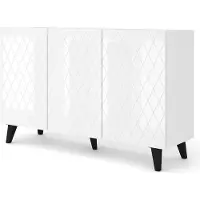 Homlando Kommode DIUNA 3D 145 cm auf Beinen WEIß MATT / WEIß GLANZ 3 Türen Sideboard Highboard Schrank Büfett