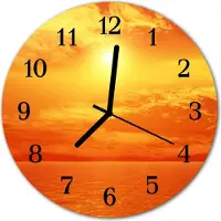Tulup Glasuhr Wanduhr Küchenuhr Echt-Glas 30fi cm Sonne orange