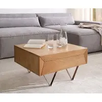 DELIFE Couchtisch Kayu 60x60 cm Akazie Natur 2 Schübe V-Fuß Edelstahl