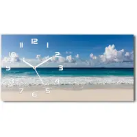 Tulup Wanduhr aus Glas – 60x30 cm - Glasbild - Glasuhr - Gehärtetes Glas - weisse-zeiger - Seychellen-Strand