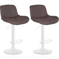 CLP 2er Set Barhocker Solon Weiß höhenverstellbar und drehbar mit Rückenlehne dunkelbraun Material Stoff