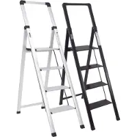 TRUTZHOLM Alu Trittleiter 4-stufig schwarz klappbar mit Handlauf bis 150 kg Leiter