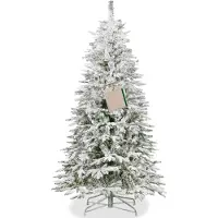 Springos Premium Weihnachtsbaum 220 cm, schneebedeckte Tanne wie echt — 385 Spitzen, stabiler Metallständer, Christbaum mit Schneeoptik