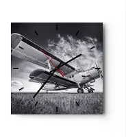 ARTTOR Wanduhr - Quadrat - Glasuhr - Flugzeug An-2 Schwarzweiß - 30x30cm - Schleichendes Uhrwerk - Lautlos - zum Aufhängen bereit - Dekoration Modern - Wanddekoration aus Glas - C3AC30x30-4363