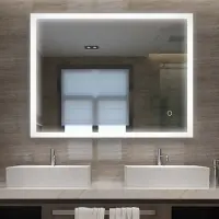 Lisa Badspiegel LED 60x50cm Badezimmerspiegel mit 6000-6500k Beleuchtung Kaltweiß Touch Wandspiegel