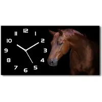 Tulup Wanduhr aus Glas – 60x30 cm - Glasbild - Glasuhr - Gehärtetes Glas - weisse-zeiger - Brown-Pferd