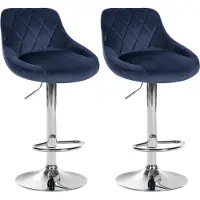CLP 2er Set Barhocker Lazio Samt, Farbe:blau, Gestell Farbe:chrom