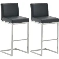 DELUKE 2er Set Barhocker COBAS - Kunstleder Schwarz 42x48x104 cm | Barstuhl Mit Lehne Tresenhocker Tresenstuhl Kneipenhocker Kneipenstuhl