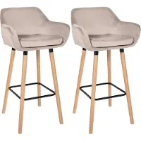 DELUKE 2er Set Barhocker MIRID - Samt Creme 55x46x99 cm | Barstuhl Mit Lehne Tresenhocker Tresenstuhl Kneipenhocker Kneipenstuhl