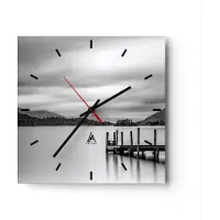 ARTTOR Wanduhr - Quadrat - Glasuhr - Schwarzweiß Landschaft See - 40x40cm - Schleichendes Uhrwerk - Lautlos - zum Aufhängen bereit - Dekoration Modern - Wanddekoration aus Glas - C3AC40x40-4321