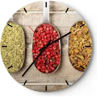 ARTTOR Wanduhr - Rund - Glasuhr - Samen Kräuter Gewürze Gewürze - 40x40cm - Schleichendes Uhrwerk - Lautlos - zum Aufhängen bereit - Dekoration Modern - Wanddekoration aus Glas - C3AR40x40-2474