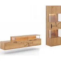 Feldmann-Wohnen Wohnwand Tirano Wohnzimmer-Set Massivholz geölt Ausführung wählbar,Hängevitrine, Lowboard,Eiche Natur / Absetzung Hirnholz