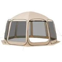 SucceBuy Campingzelt, 457,2x420,6x245 cm, geräumiges Zelt für 12–15 Personen, Pop-Up Zelt mit Tragetasche, Netz-Seitenwänden und Heringen, ideal für Garten, Terrasse und Outdoor-Aktivitäten, Beige