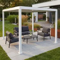 Mendler Pergola HWC-P65, Terrassenüberdachung Gartenpavillon Lamellen-Pavillon, 10cm-Aluminium-Gestell 3x3m weiß