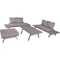 DELUKE Gartenloungeset CESAR 4-tlg - Aluminium, Hellgrau | Gartenmöbel Set Garten Loungegruppe Lounge-Set Pool Loungegarnitur