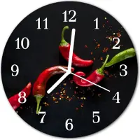 Tulup Glasuhr Wanduhr Küchenuhr Echt-Glas 30fi cm Chilischoten schwarz