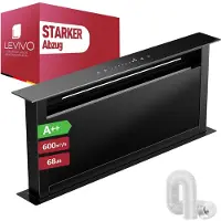 Levivo Downdraft Dunstabzugshaube 90 cm Umluft & Abluft mit 600 m³/h Luftleistung, versenkbare Abzugshaube mit 2 Aktivkohlefiltern, 2 Fettfilter