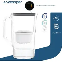 Wessper 2,8 l Wasserfilterkrug mit LED-Zähler Kompatibel mit Brita Maxtra | Set aus 1 Wasserfilterkrug + Wasserfilterkartusche - Schwarz