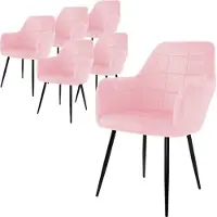 ECD-Germany 6er Set Esszimmerstühle mit Rücken- und Armlehnen, Rosa, Küchenstuhl mit Samtbezug, Polsterstuhl mit Metallbeinen