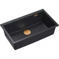 Quadron Spülbecken 1-Becken Spüle | Größe: 70 x 37 x 23,5 cm | LOGAN 110 | Küchenspüle Granitspüle aus GraniteQ mit Siphon | Schwarz + Kupfer PVD