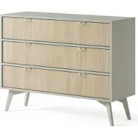 Bettso Kommode Schrank mit 2 Regalen und 3 Schränken Goldgriffe FIRR KSZD106 Eukalyptus + Skandi Fischgrätenmuster